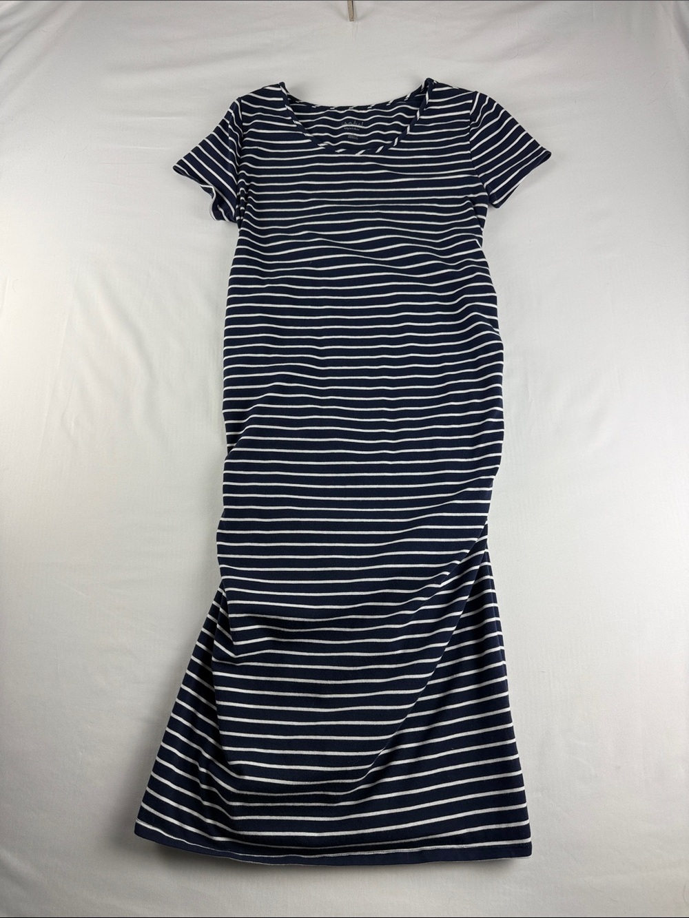 Isabel Maternity Navy White Striped Dress Size M Stretch EUC